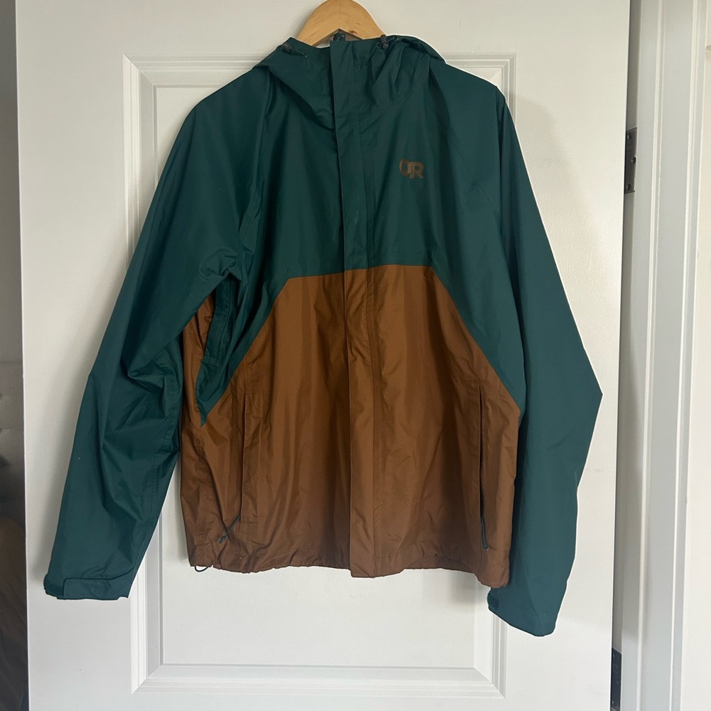 Outdoor Research Men’s Apollo Rain Jacket, Medium, Green and Brown